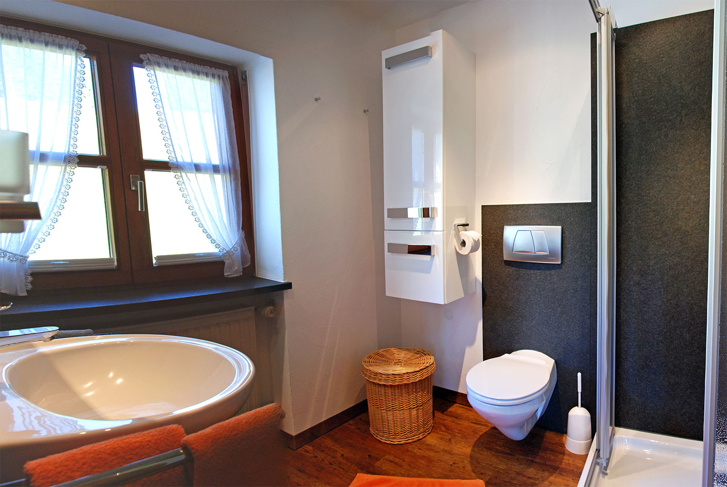 Badezimmer mit Dusche und WC - Ferienwohnung Widderstein