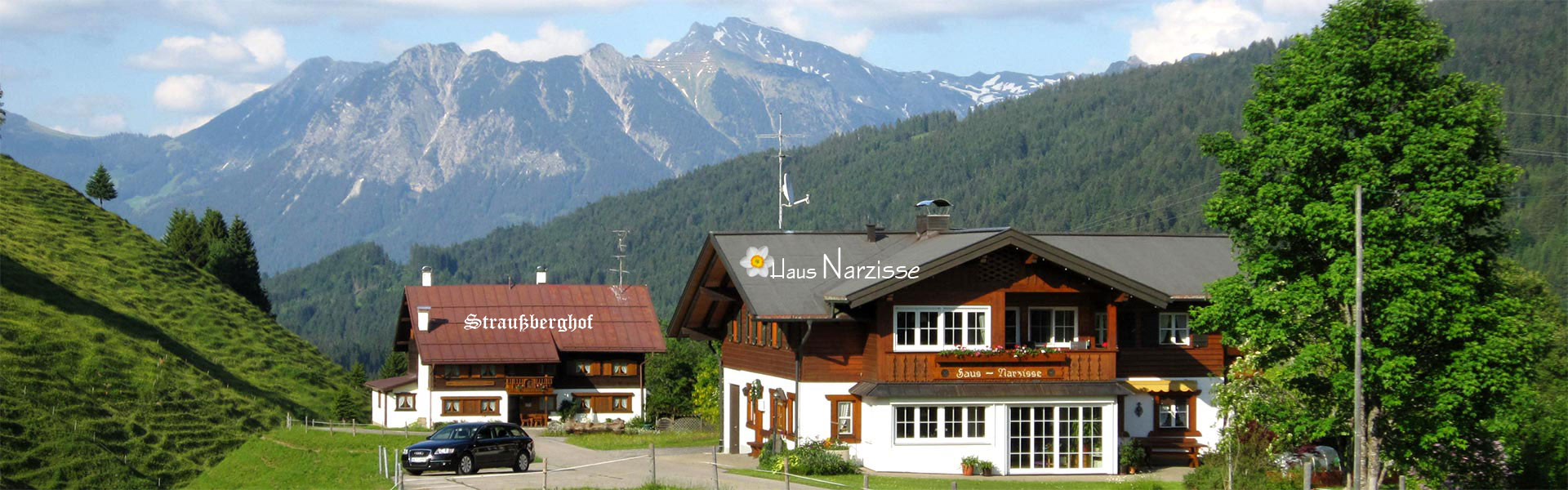 Haus Narzisse und Straußberghof im Sommer - Ferienwohnungen Kleinwalsertal - Ruhige Lage